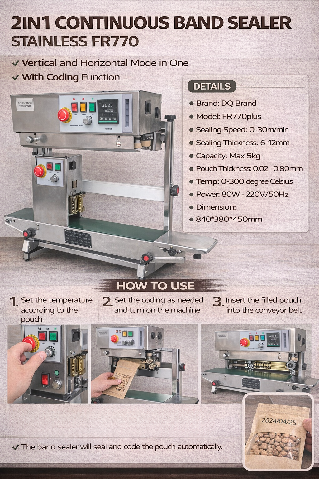 2n1 Continuous Band Sealer Stainless FR770