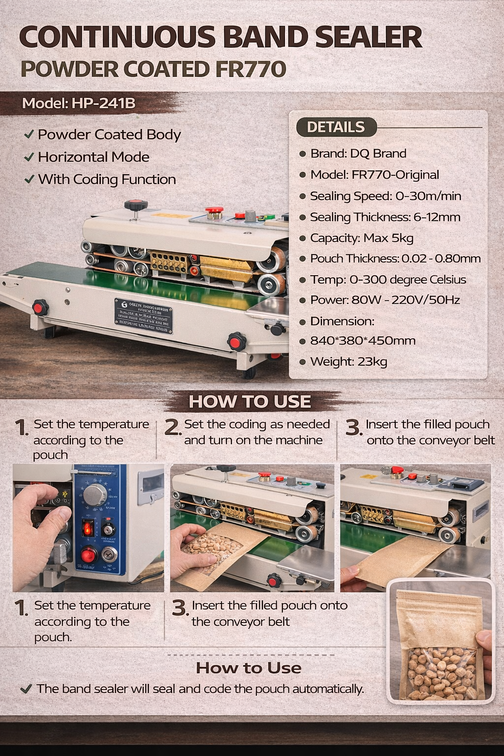Continuous Band Sealer Powder Coated FR770