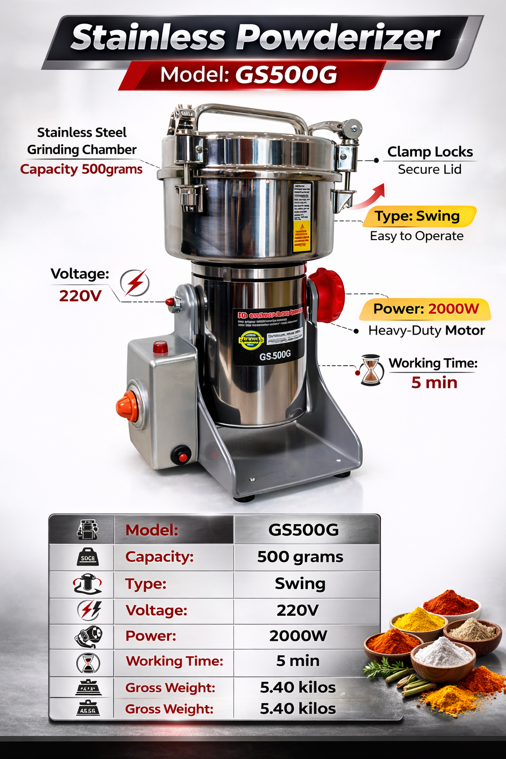 Powderizer Machine Swing Type 500g