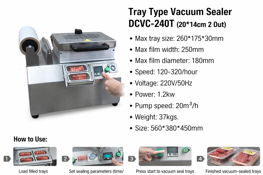 Tray Type Vacuum Sealer DCVC-240T (20*14cm 2 Out) Skin Packing