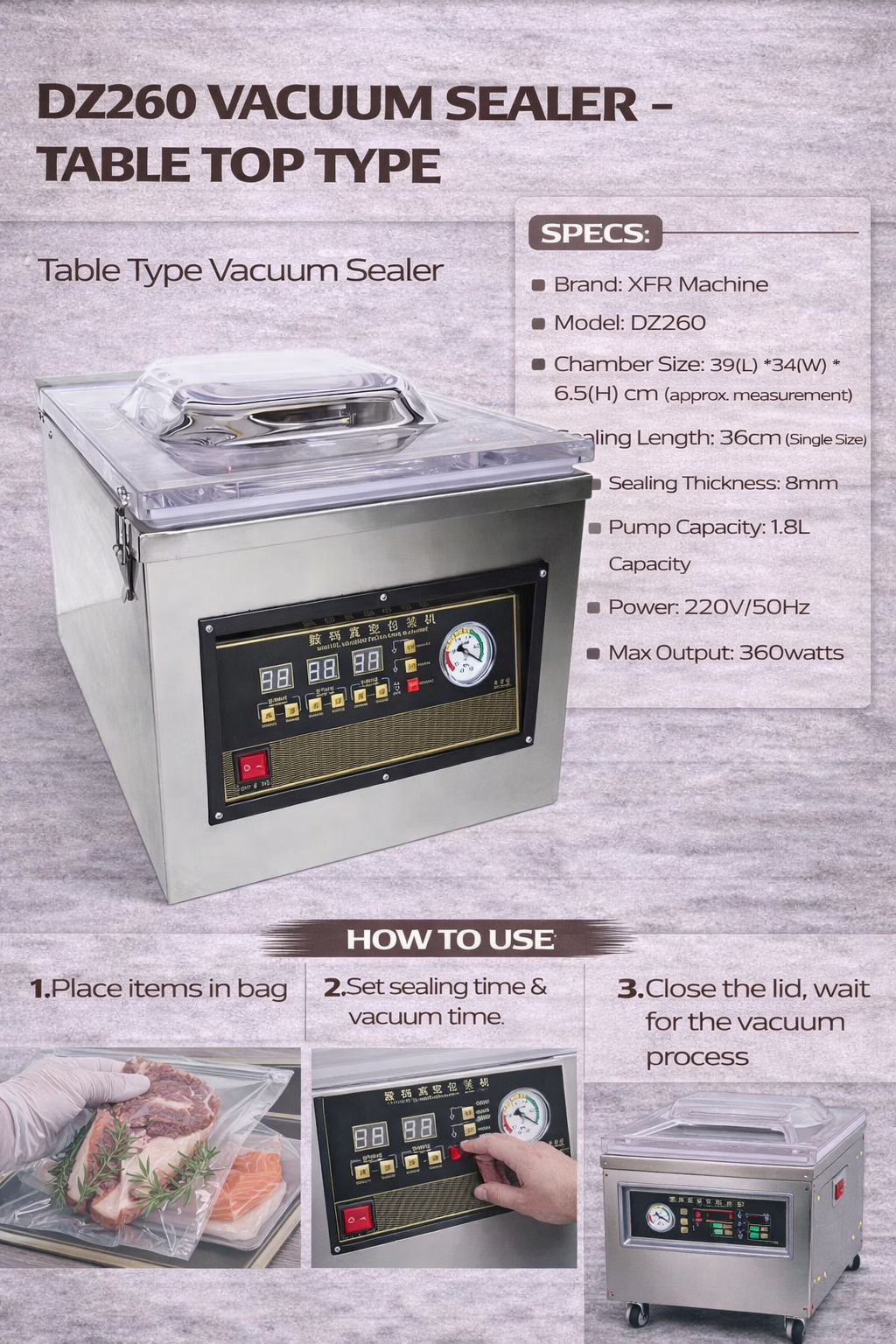 DZ260 Vacuum Sealer - Table Top Type
