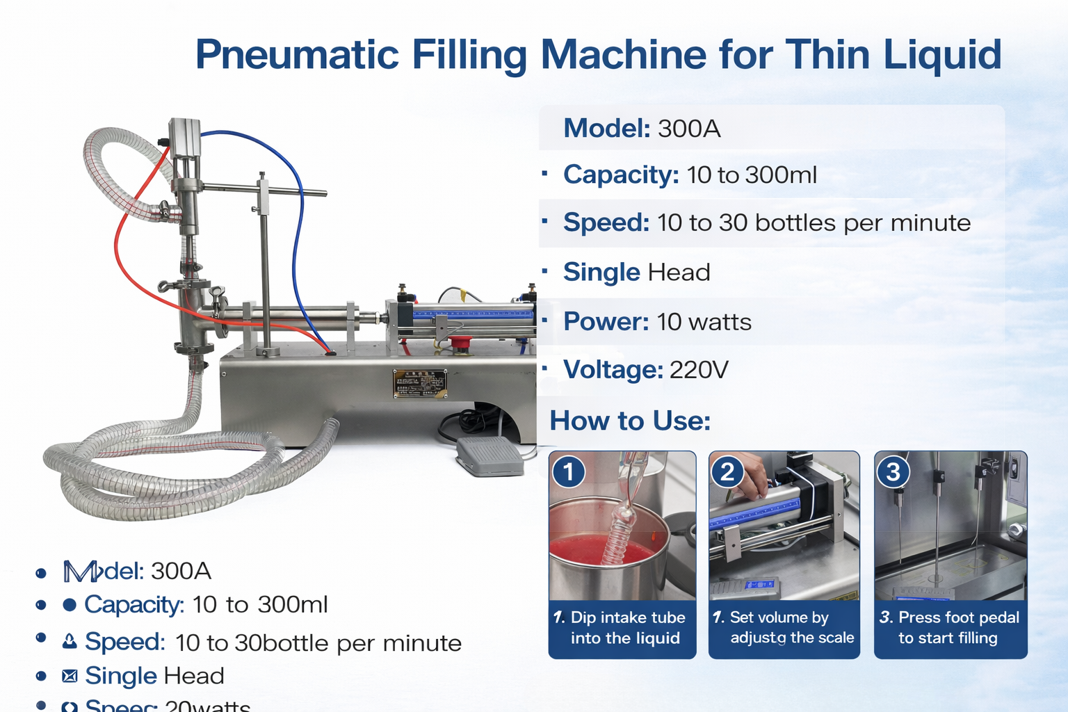 Pneumatic Filling Machine for Thin Liquid
