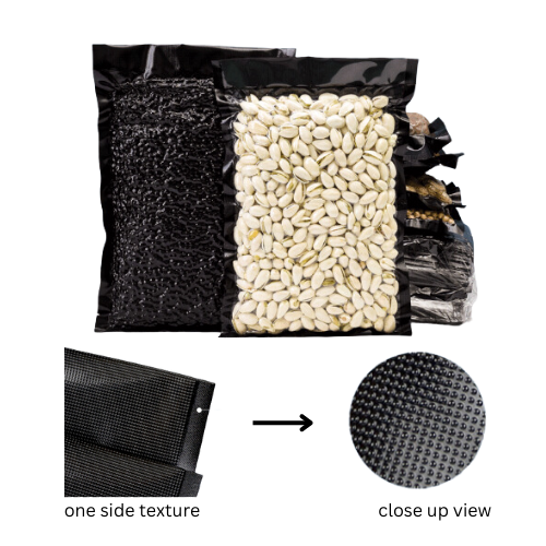 Textured Vacuum Pouches Half Clear Half Black